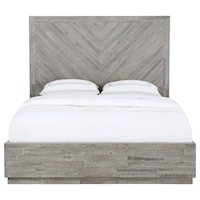 Rustic King Platform Bed with Herringbone Pattern Headboard