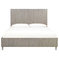Contemporary California King Platform Bed with Carved Headboard and Metal Legs