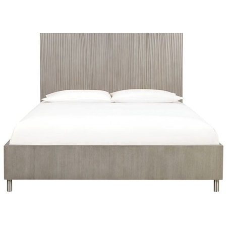 Contemporary King Platform Bed with Carved Headboard and Metal Legs