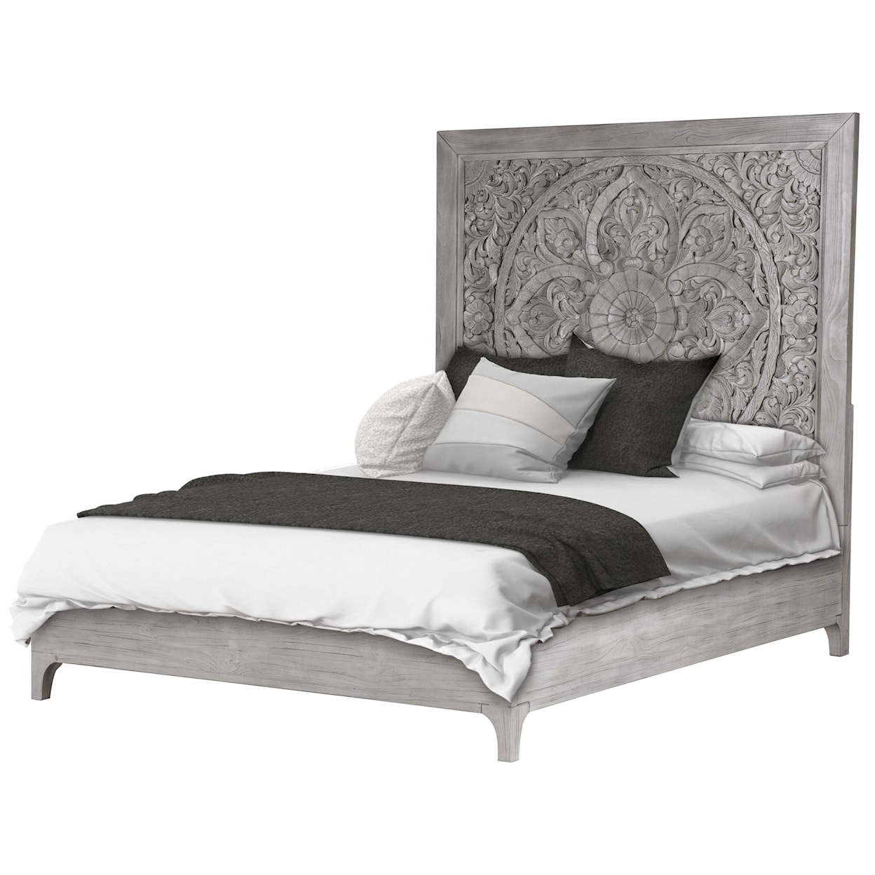 Modus International Boho Chic California King Platform Bed in Washed White