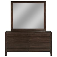 Contemporary Four Drawer Dresser and Mirror Set