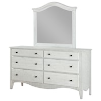 Rustic 6-Drawer Dresser and Mirror in White Wash Finish
