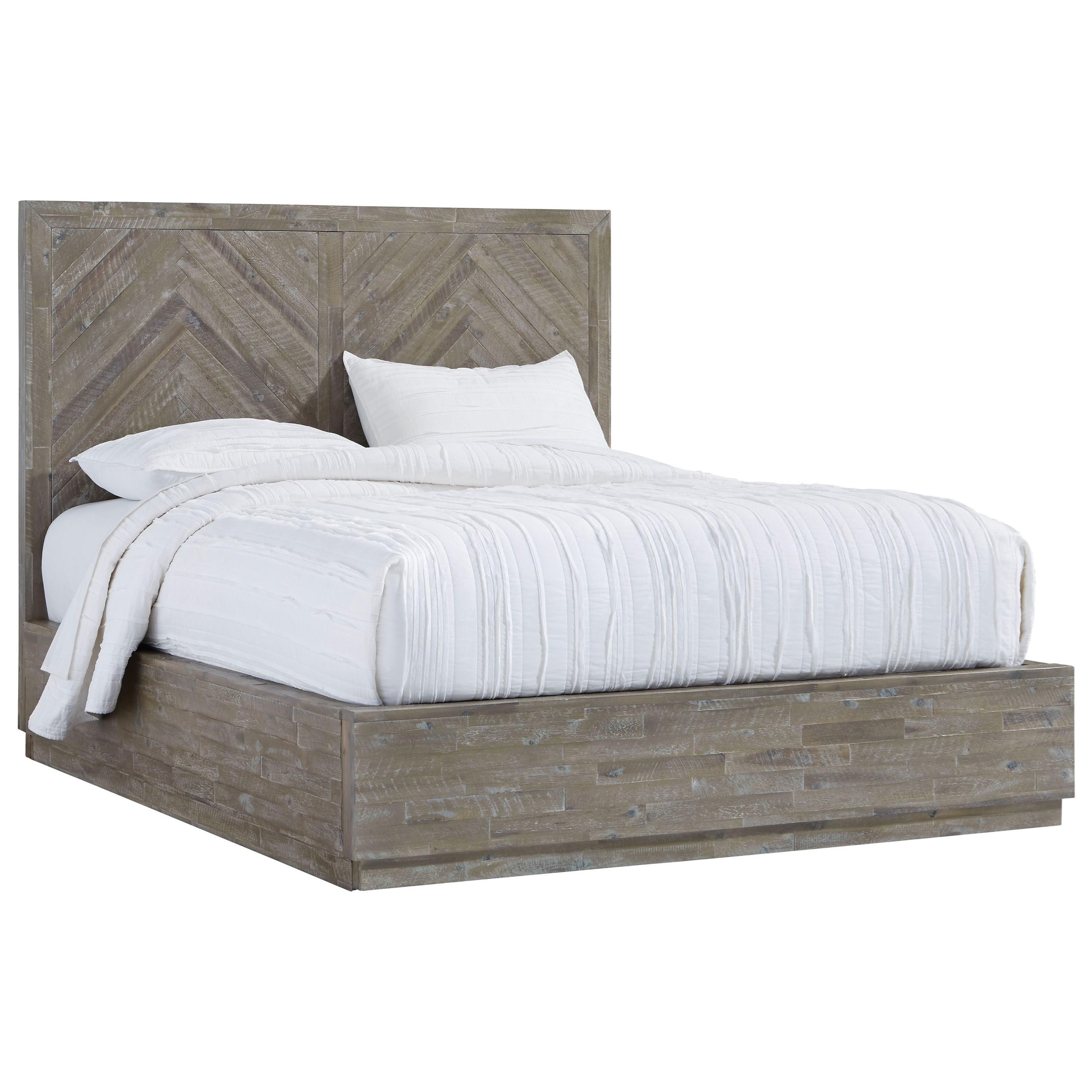 Herringbone 5QS3H7 Contemporary King Platform Bed in Rustic Latte