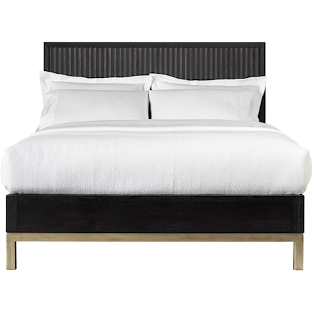 Contemporary Full Platform Bed in Wire Brushed Black Oak Finish