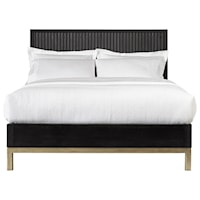 Contemporary Queen Platform Bed in Wire Brushed Black Oak Finish