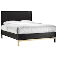 Contemporary California King Platform Bed in Wire Brushed Black Oak Finish