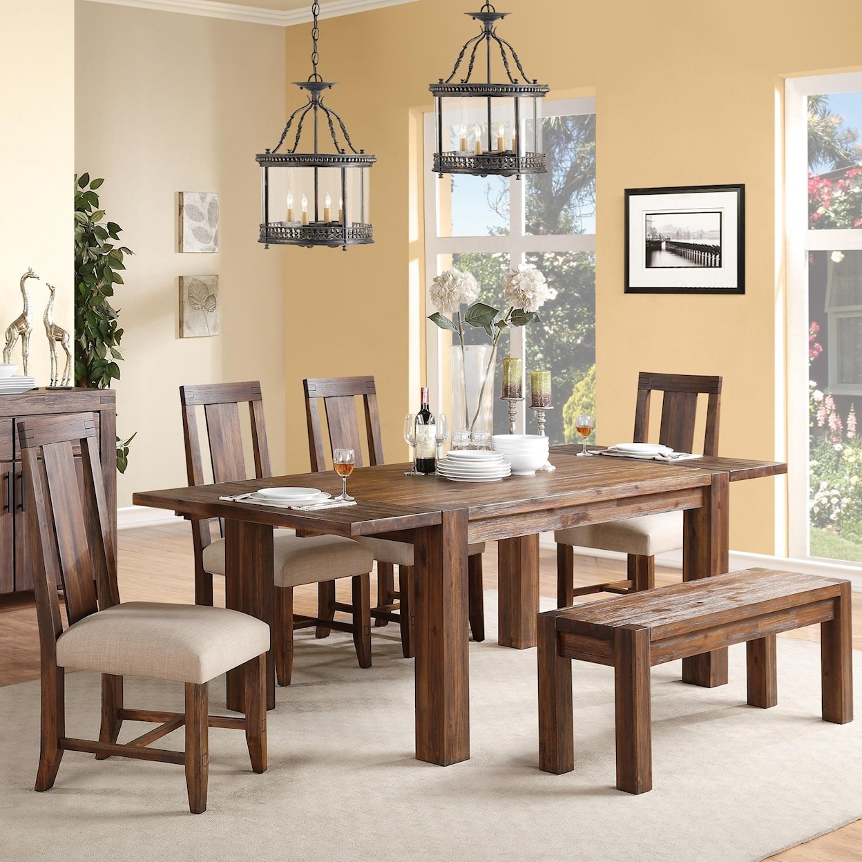 Modus International Meadow Dining Table & Chair Set with Bench