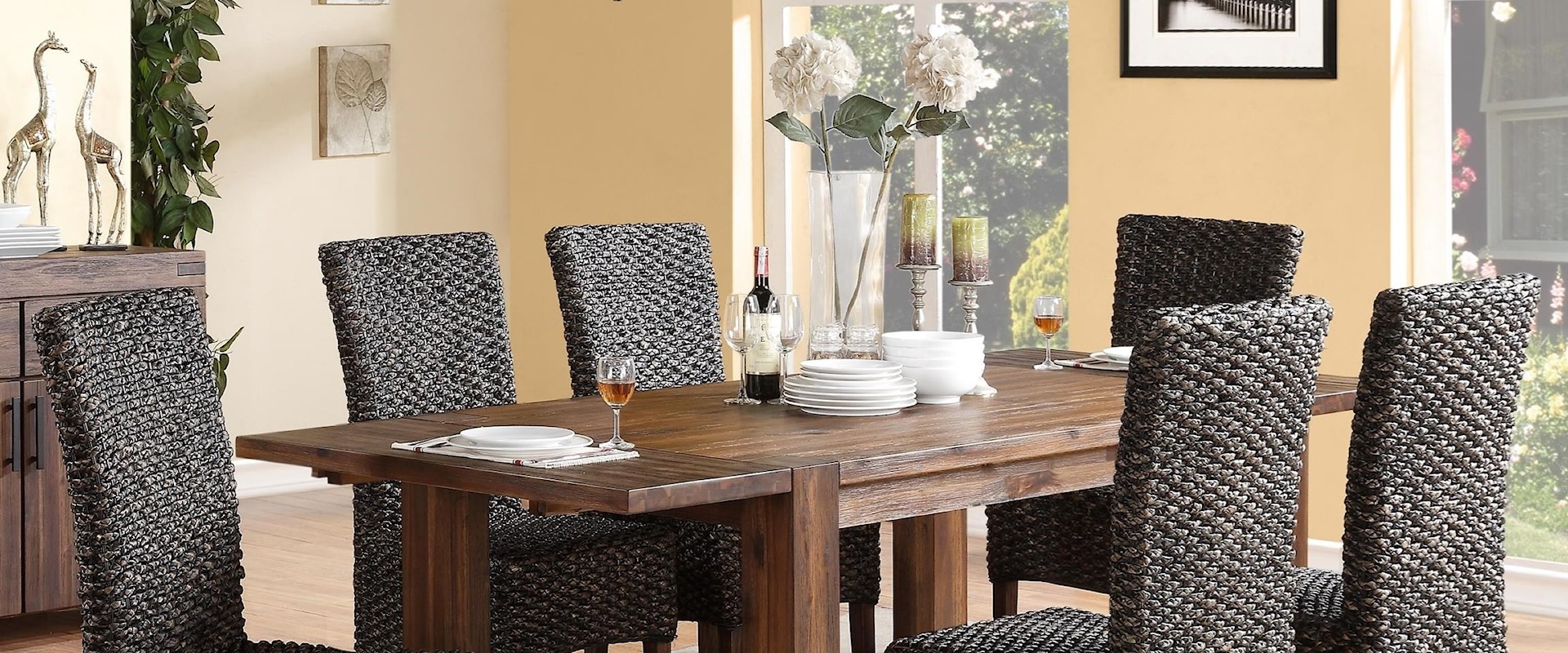 7-Piece Table & Chair Set with Wicker Chairs