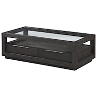 Contemporary Glass Top Coffee Table with 2 Drawers