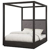 Queen Canopy Bed with Upholstered Headboard