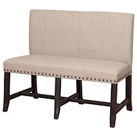 Solid Wood Upholstered Dining Settee with Nail Head Trim