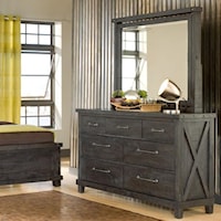 Rustic 7 Drawer Dresser and Square Mirror
