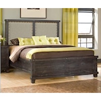 Low Profile California King Bed with Rustic Fabric Headboard