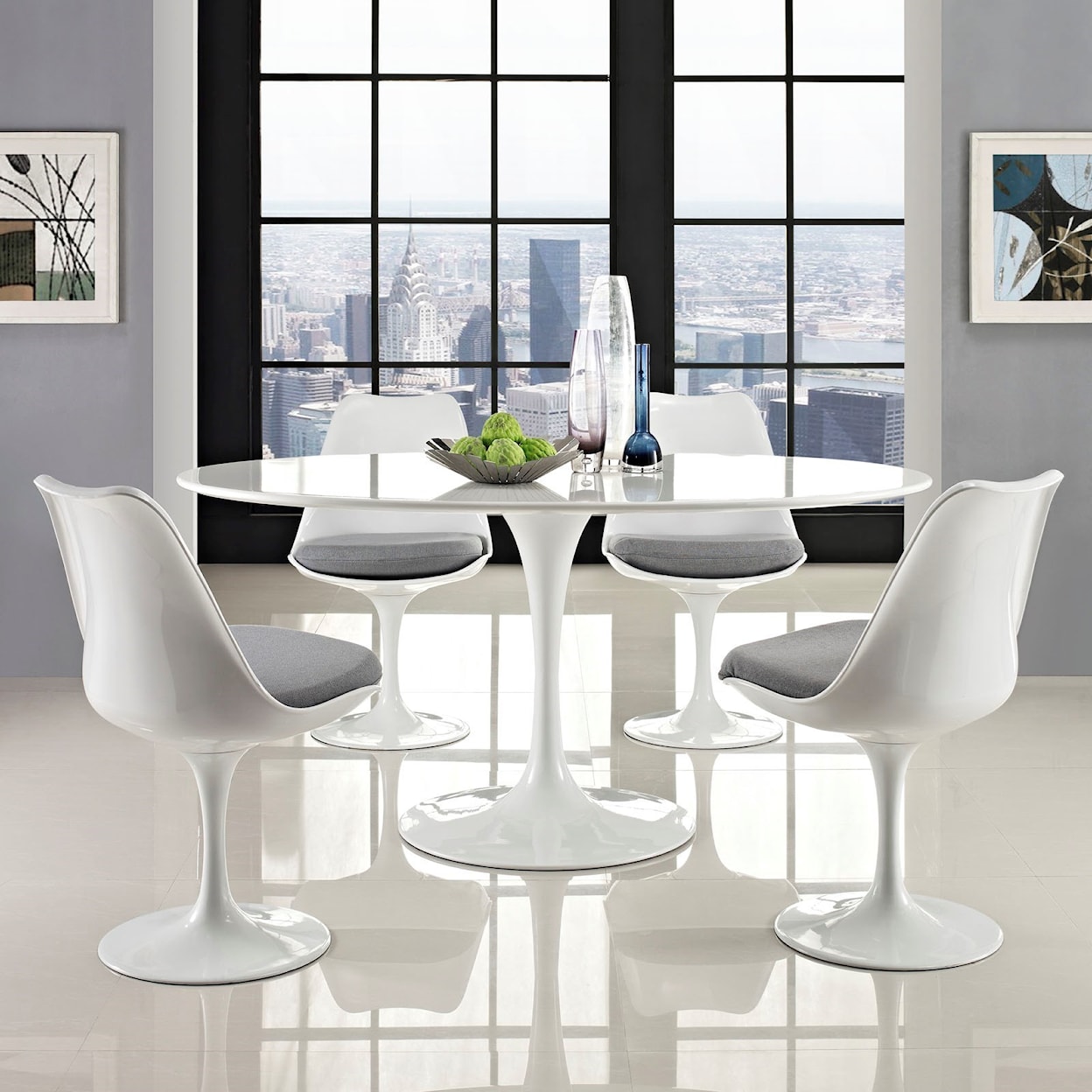 Modway Lippa White Oval Dining Table