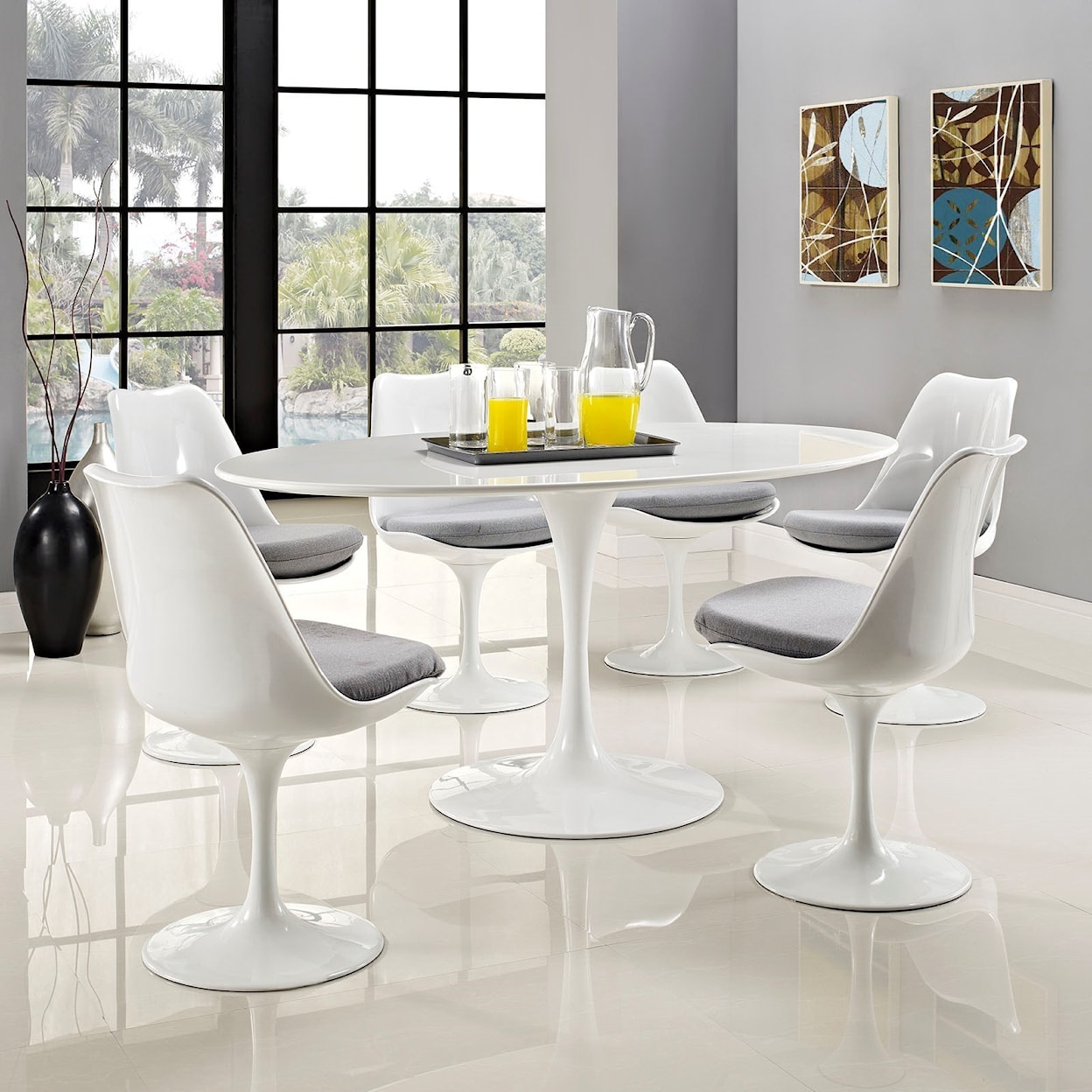 Modway Lippa White Oval Dining Table