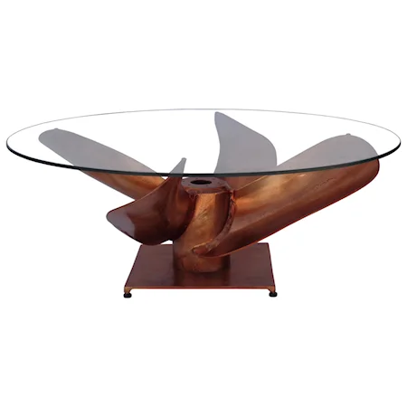 Industrial Fan Coffee Table with Glass Top