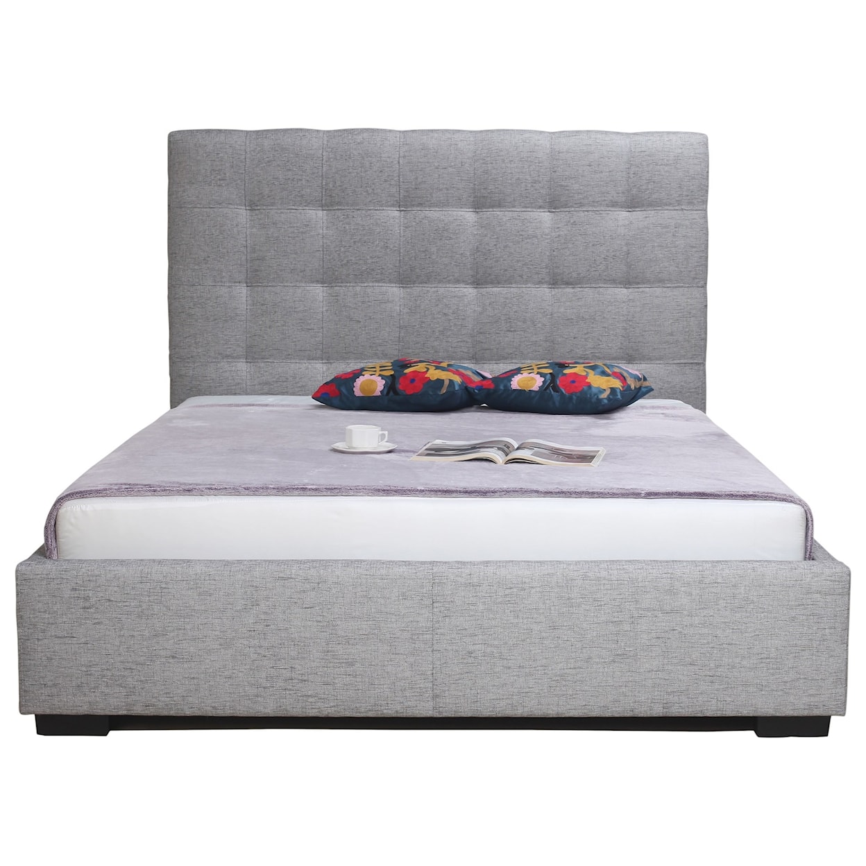 Moe's Home Collection Belle Storage Bed Queen Light Grey Fabric