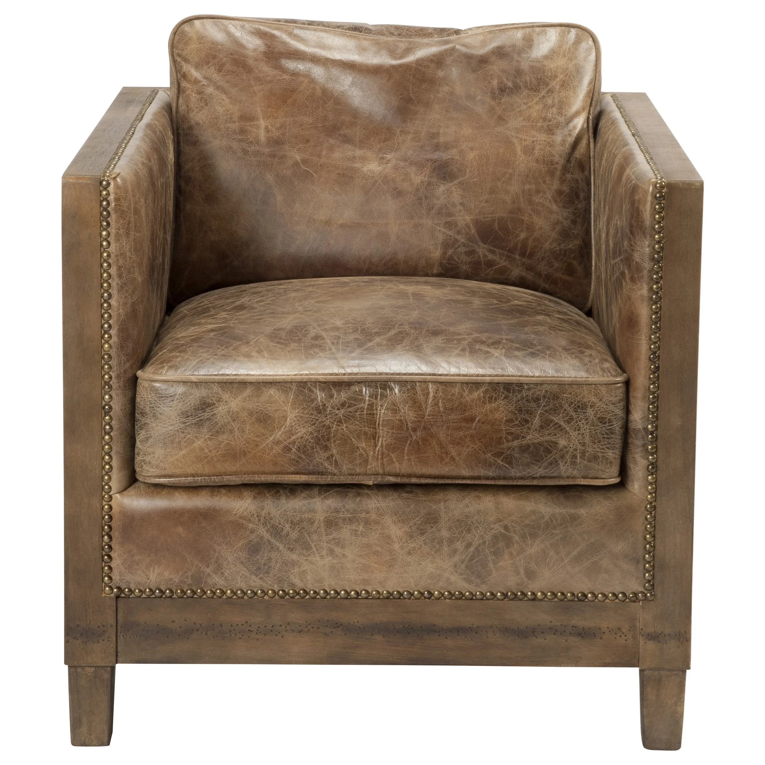 Darlington Leather Club Chair with Exposed Wood Frame Sadler's Home Furnishings Upholstered