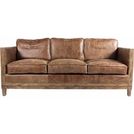 Leather Sofa with Exposed Wood Frame