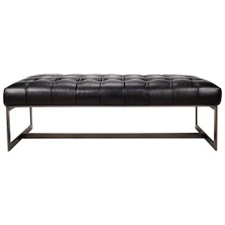 Contemporary Leather Bench with Metal Base