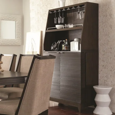 Contemporary Bar Cabinet with Wine Bottle Rack and Stemware Storage Hutch