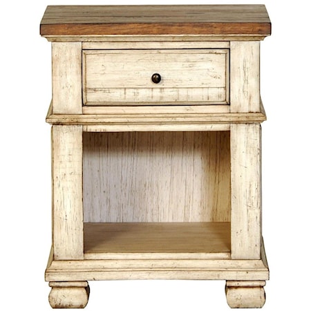 Rustic Farmhouse 1-Drawer Nightstand with Open Display Storage