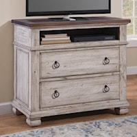Rustic Farmhouse 2-Drawer Media Chest with Open Shelf Storage