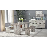 Rustic 4-Piece Dining Room Group with 2 Benches & Buffet