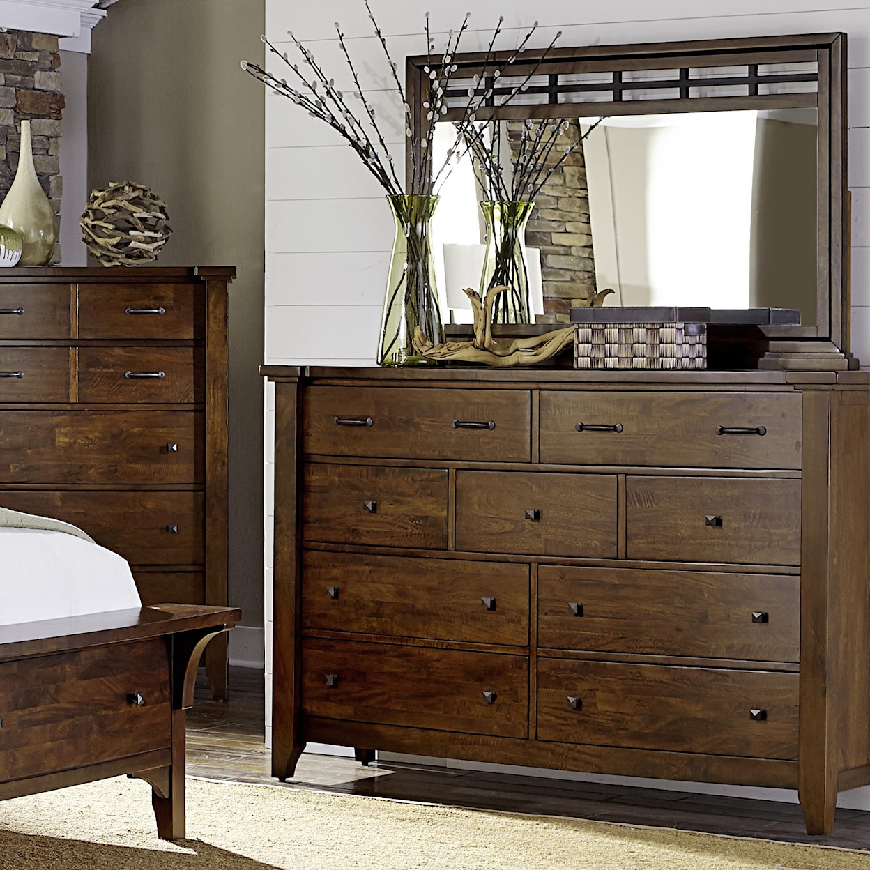 Virginia Furniture Market Solid Wood Whittier 9 Drawer Chest & Mirror
