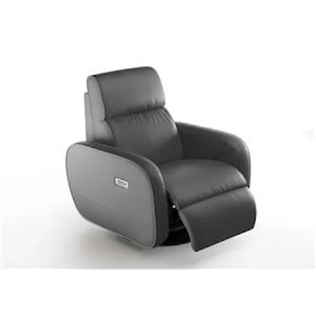 Contemporary Triple Power Recliner with USB Charging in Le Mans Leather in Steel Gray