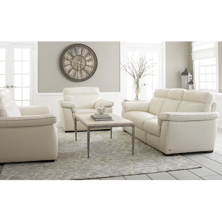 Contemporary Stationary Sofa with Padded Headrests and Block Wood Feet
