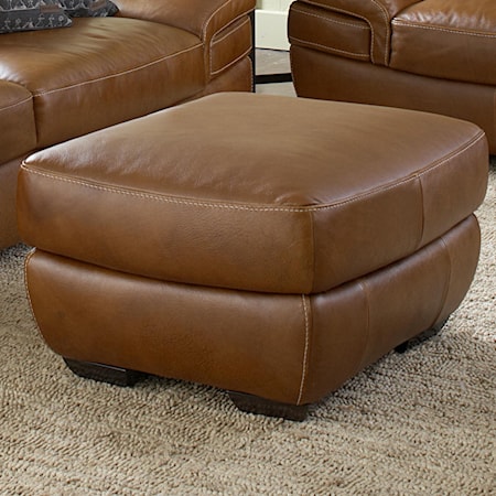 Contemporary Ottoman with Block Legs and Contrast Stitching