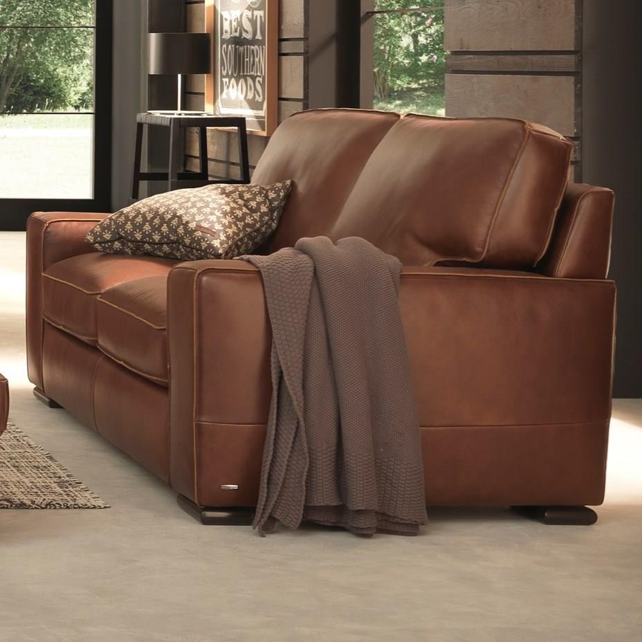 Natuzzi Editions Top Grain Italian Leather Contemporary Track Arm