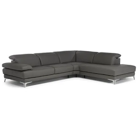 Contemporary 3 Piece RAF Chaise Sectional with Adjustable Headrest