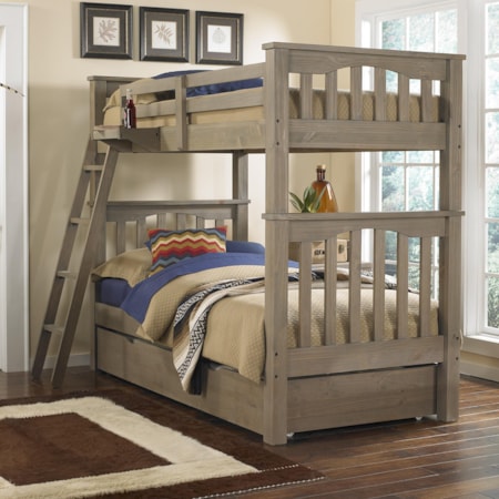 Mission Style Twin Over Twin Harper Bunk Bed with Hanging Tray and Under Bed Trundle