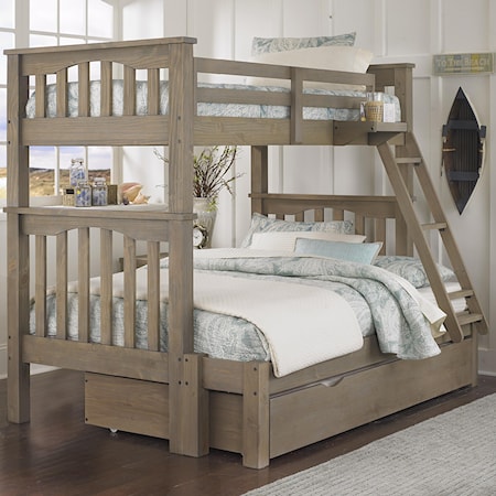 Mission Style Twin Over Full Harper Bunk Bed with Hanging Tray and Under Bed Trundle