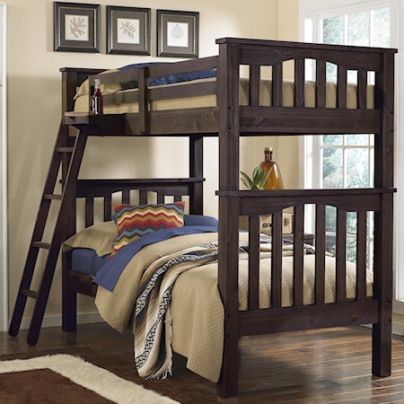 Mission Style Twin Over Twin Harper Bunk Bed with Hanging Tray