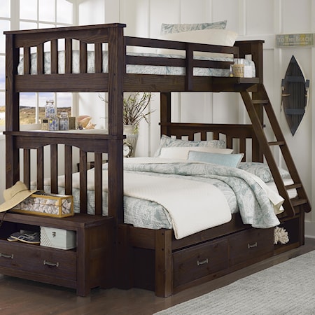 Mission Style Twin Over Full Harper Bunk Bed with Hanging Tray and Under Bed Storage