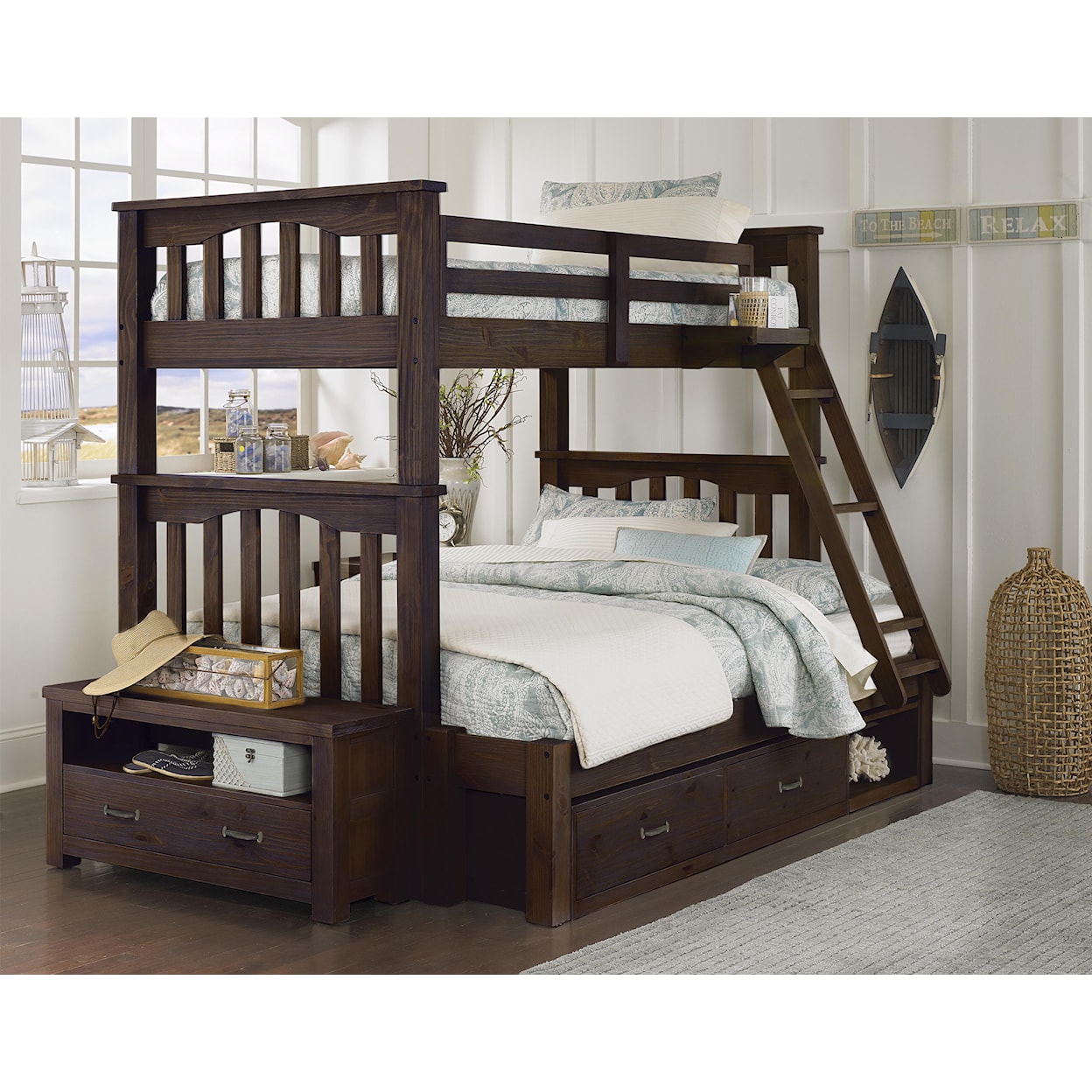 NE Kids Highlands Twin Over Full Harper Bunk Bed with Storage