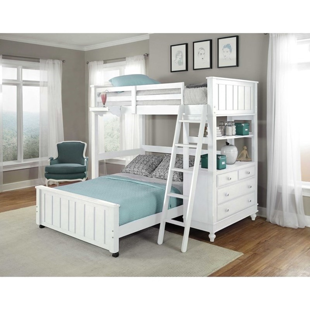 Hillsdale Kids Lake House Lofted Twin Bed with Full Lower Bed