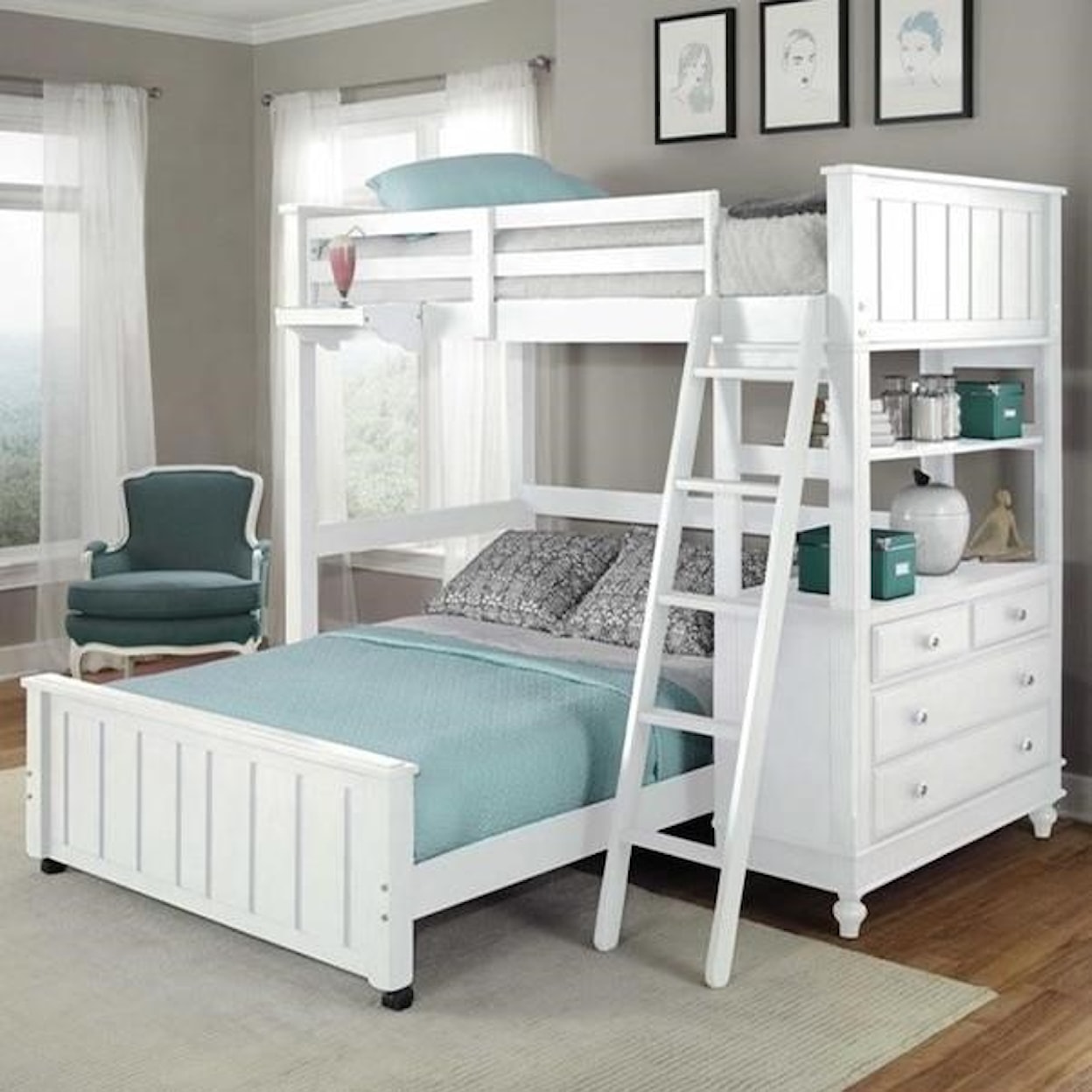 Hillsdale Kids Lake House Lofted Twin Bed with Full Lower Bed