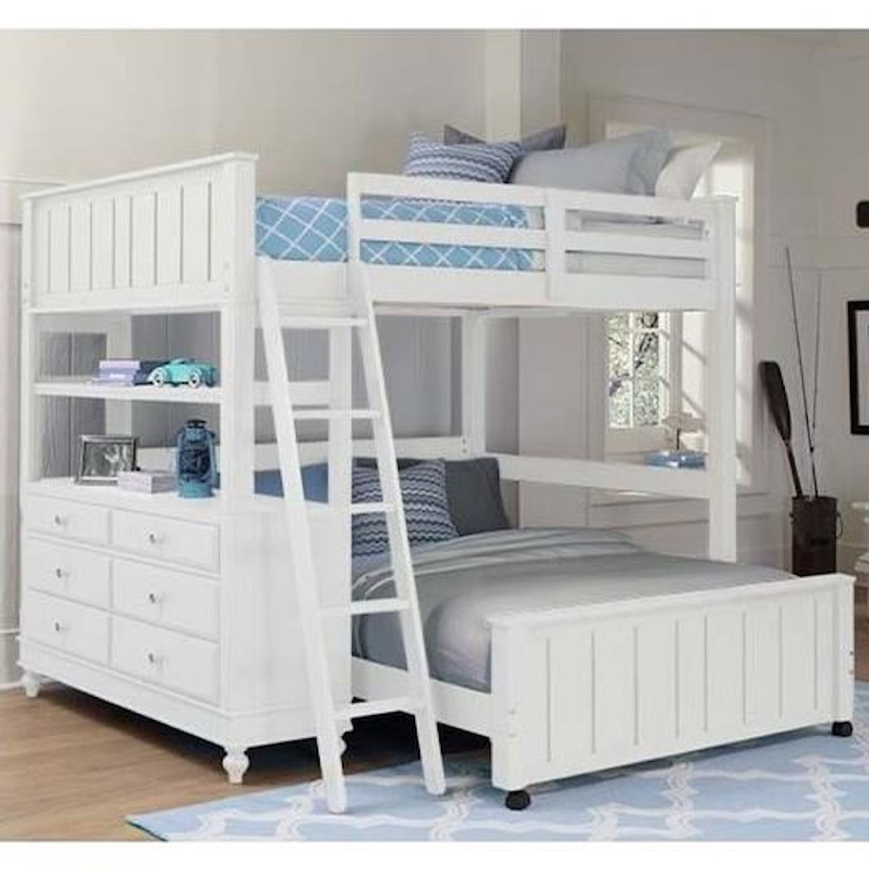 NE Kids Lake House Lofted Full Bed with Full Lower Bed