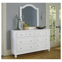 8 Drawer Dresser with Secret Drawer and Beveled Edge Mirror with Arched Frame