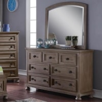 Youth Bedroom Seven Drawer Dresser and Mirror Set