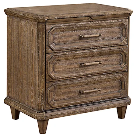 Vintage 3-Drawer Nightstand with USB Charging Port and Pull-Out Shelf