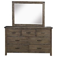 Rustic Dresser and Mirror Set with Felt-Lined Top Drawers
