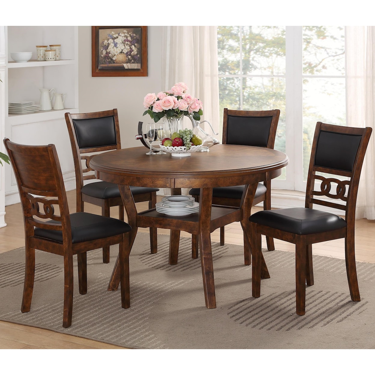 New Classic Furniture Gia Dining Table and Chair Set with 4 Chairs