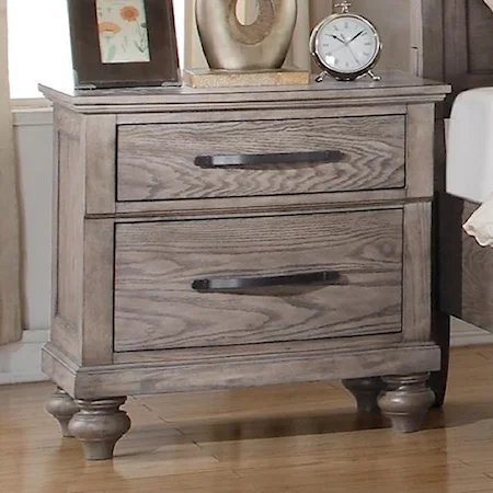 Two Drawer Nightstand with Turned Feet