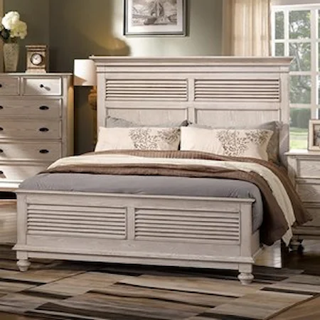 Queen Headboard and Footboard Bed with Shutter Panels