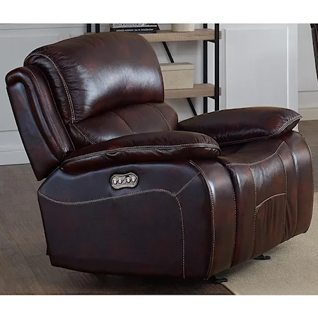 Casual Power Motion Leather Glider Recliner with Power Tilt Headrest and USB Port